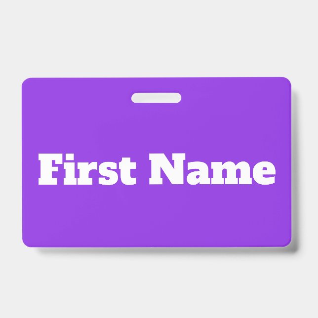Basic, Elegant, Purple Background & White Name Badge (Front)