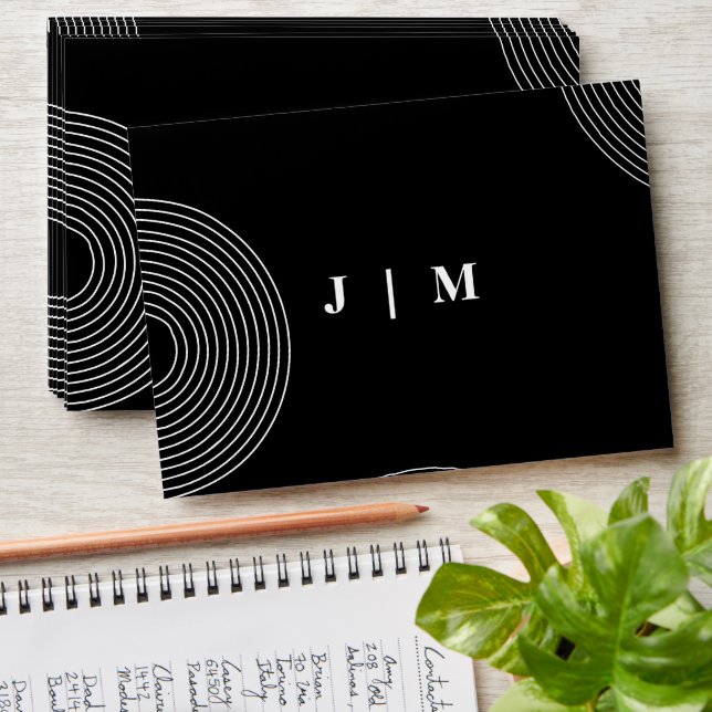 Basic Formal Black Modern Geometry Wedding Envelope (Stacked)