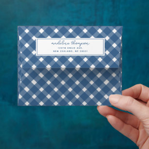 Basic Gingham Light Navy Blue Border Address  Envelope