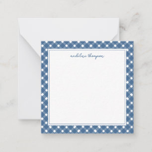 Basic Gingham Light Navy Blue Border Sqaure Note Card