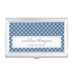 Basic Gingham Light Navy Blue Business Card Case