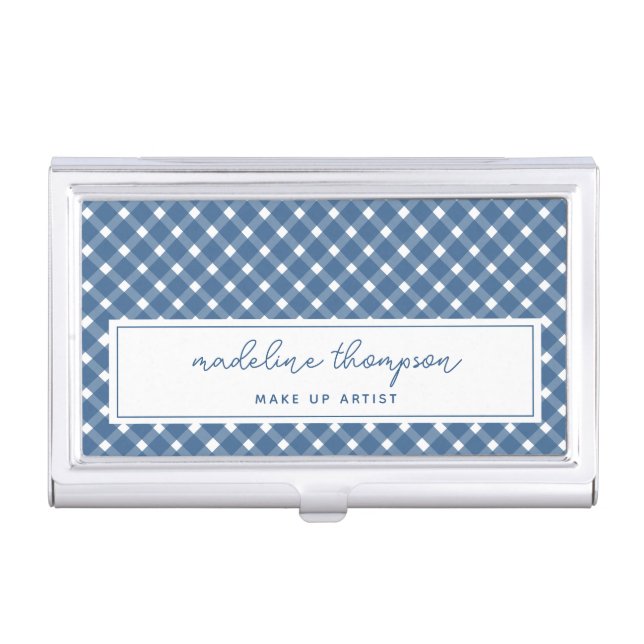 Basic Gingham Light Navy Blue Business Card Case (Front)