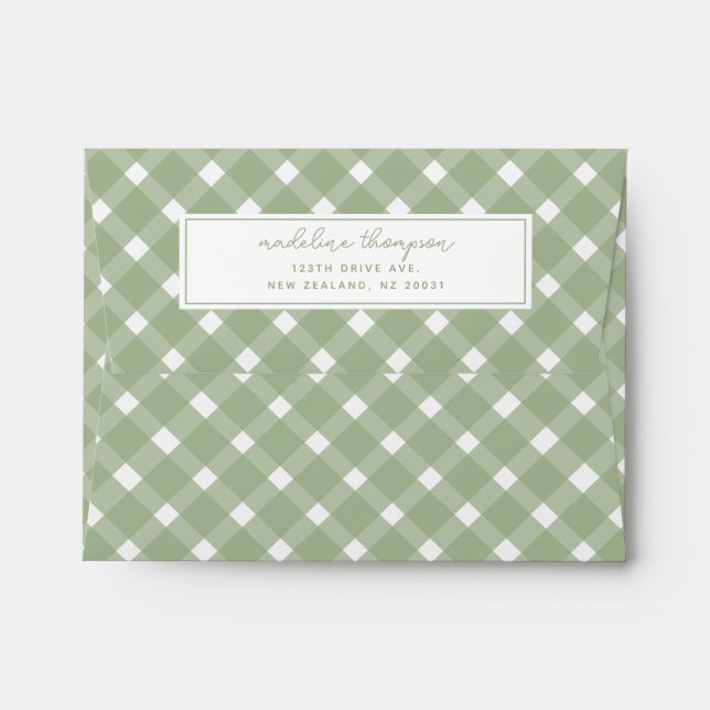 Basic Gingham Sage green Border Address  Envelope (Back (Top Flap))