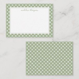 Basic Gingham Sage Green Border Note Card