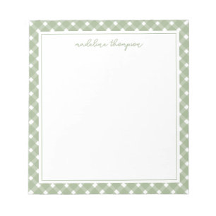 Basic Gingham Sage Green Border Notepad