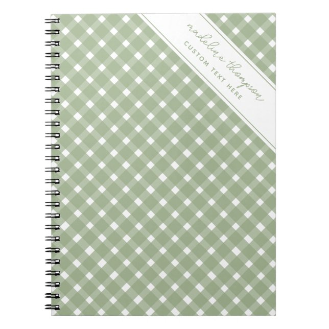 Basic Gingham Sage Green Spiral Notebook (Front)