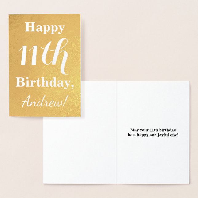 Basic Gold Foil 11th Birthday + Custom Name Foil Card (Display)