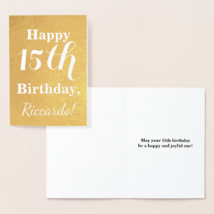 Basic Gold Foil 15th Birthday + Custom Name Foil Card