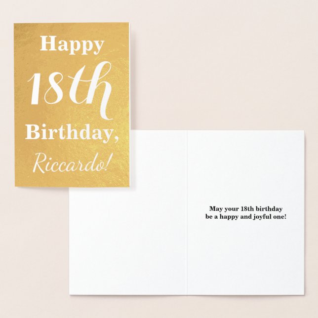 Basic Gold Foil 18th Birthday + Custom Name Foil Card (Display)