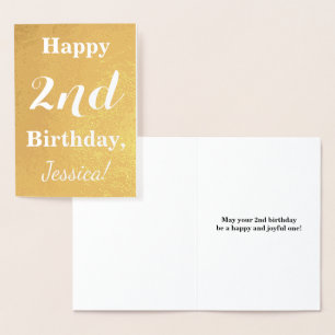 Basic Gold Foil 2nd Birthday + Custom Name Foil Card
