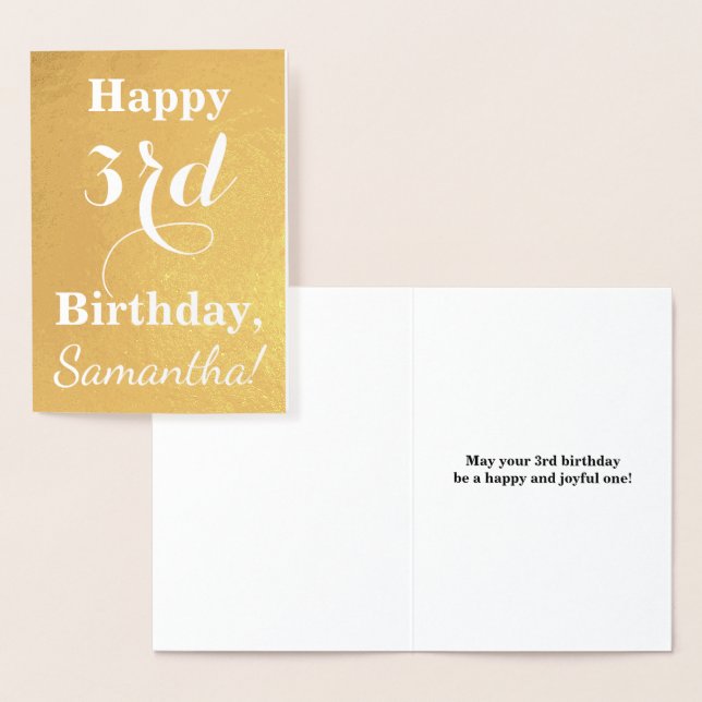 Basic Gold Foil 3rd Birthday + Custom Name Card (Display)