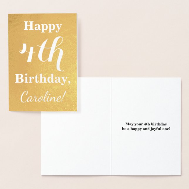 Basic Gold Foil 4th Birthday + Custom Name Foil Card (Display)