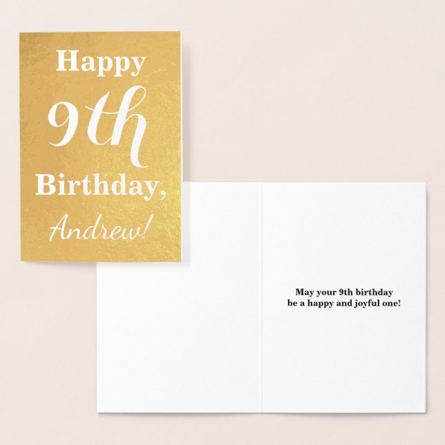 Basic Gold Foil 9th Birthday + Custom Name Card (Display)
