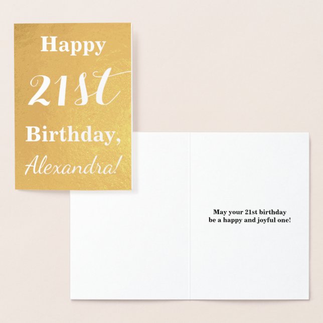 Basic Gold Foil "HAPPY 21st BIRTHDAY"; Custom Name Foil Card (Display)