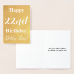 [ Thumbnail: Basic Gold Foil "Happy 22nd Birthday"; Custom Name Foil Card ]