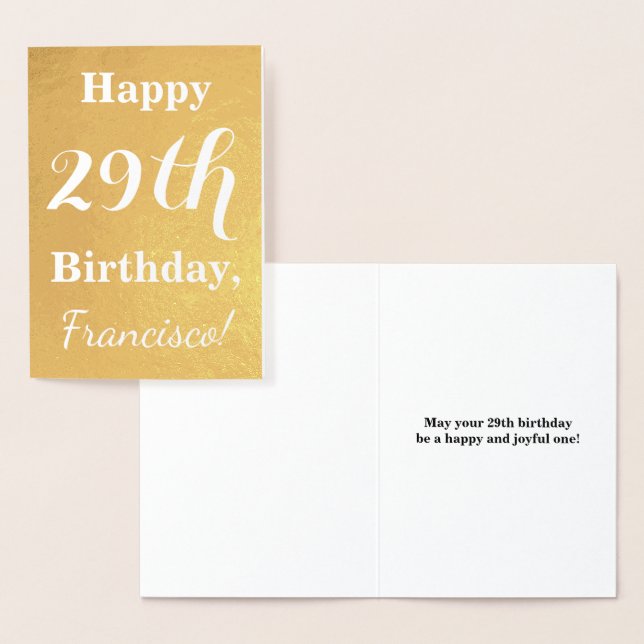 Basic Gold Foil "HAPPY 29th BIRTHDAY"; Custom Name Foil Card (Display)