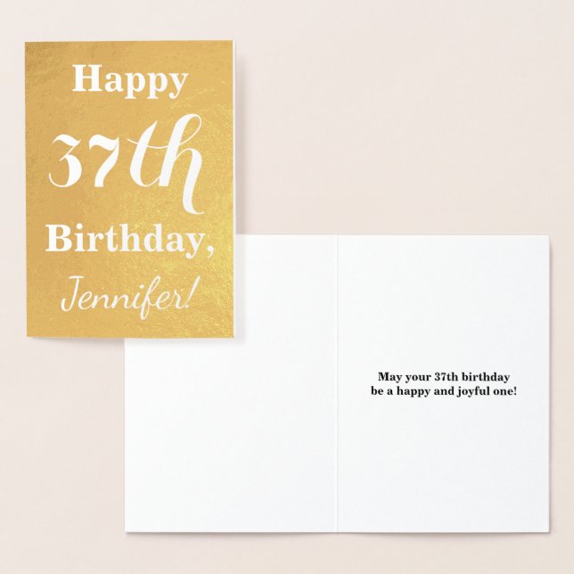 Basic Gold Foil "HAPPY 37th BIRTHDAY"; Custom Name Foil Card (Display)