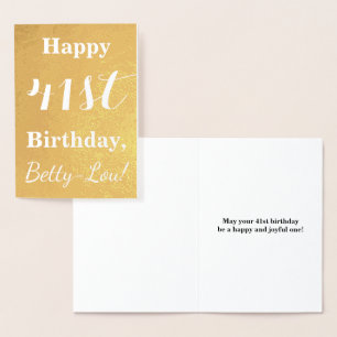Basic Gold Foil "HAPPY 41st BIRTHDAY"; Custom Name Card