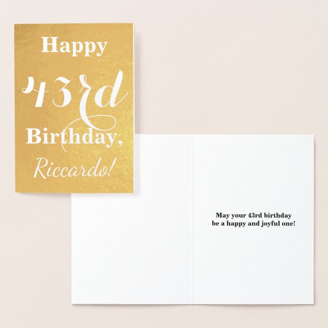 Basic Gold Foil "HAPPY 43rd BIRTHDAY"; Custom Name Card (Display)