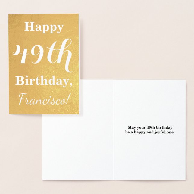 Basic Gold Foil "HAPPY 49th BIRTHDAY"; Custom Name Card (Display)