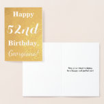[ Thumbnail: Basic Gold Foil "Happy 52nd Birthday"; Custom Name Foil Card ]
