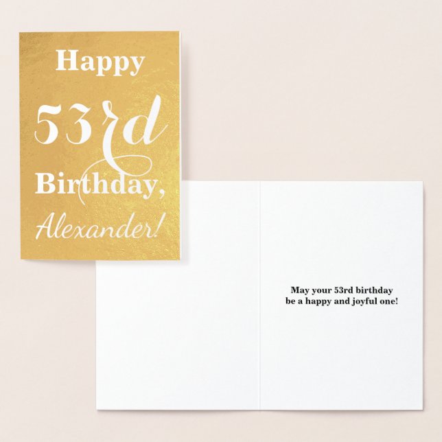 Basic Gold Foil "HAPPY 53rd BIRTHDAY"; Custom Name Card (Display)