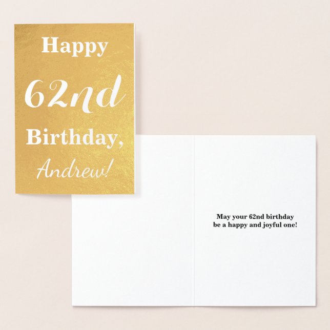 Basic Gold Foil "HAPPY 62nd BIRTHDAY"; Custom Name Card (Display)