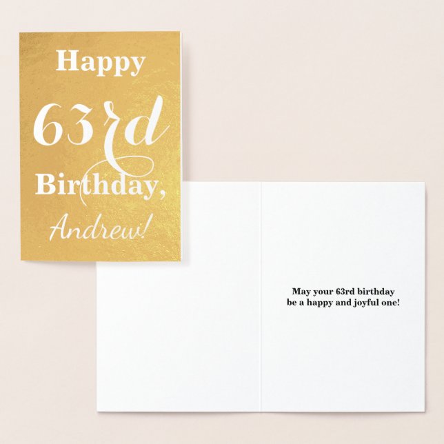 Basic Gold Foil "HAPPY 63rd BIRTHDAY"; Custom Name Card (Display)