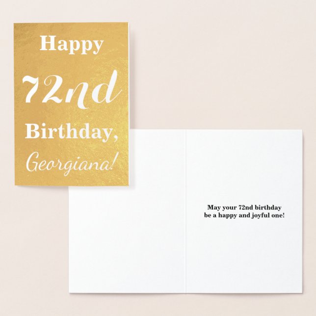 Basic Gold Foil "HAPPY 72nd BIRTHDAY"; Custom Name Card (Display)