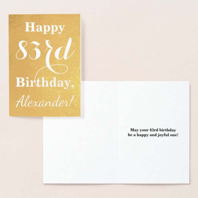 Basic Gold Foil "HAPPY 83rd BIRTHDAY"; Custom Name Foil Card (Display)