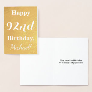 Basic Gold Foil "HAPPY 92nd BIRTHDAY"; Custom Name Card