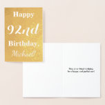 [ Thumbnail: Basic Gold Foil "Happy 92nd Birthday"; Custom Name Foil Card ]