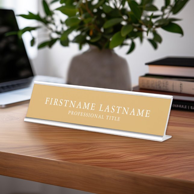 Basic Gold White Traditional Name Title Garamond Desk Name Plate (Custom Nameplate - Add Name and Title for Executive Sign or customize in the design area)