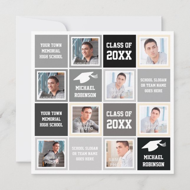 Basic Gray and Black Graduation Party Photo Frame Invitation (Front)