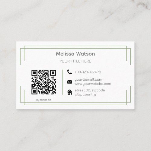 Basic green white QR code simple  Business Card