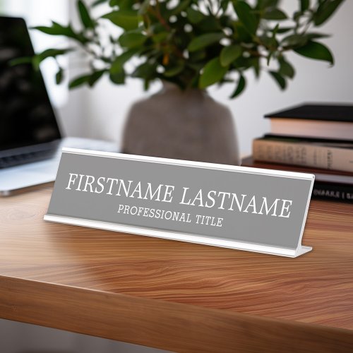 Basic Grey White Traditional Name and Title Desk Name Plate