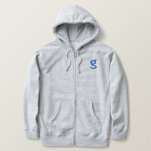 Basic Grey Zip Hoodie w Blue Logo (Design Front)