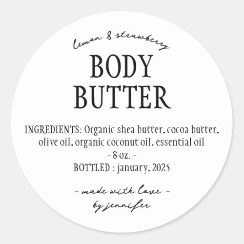 Basic Homemade Body Butter Ingredients Classic Round Sticker