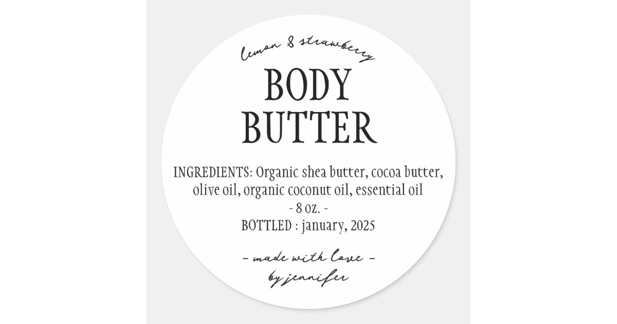 Basic Homemade Body Butter Ingredients Classic Round Sticker Zazzle