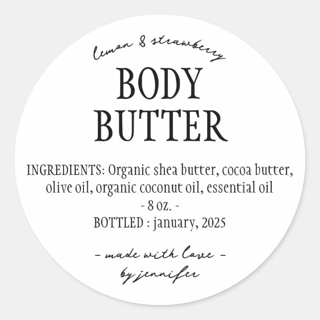 Basic Homemade Body Butter Ingredients Classic Round Sticker (Front)