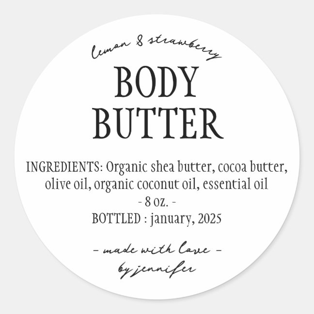 Basic Homemade Body Butter Ingredients Classic Round Sticker