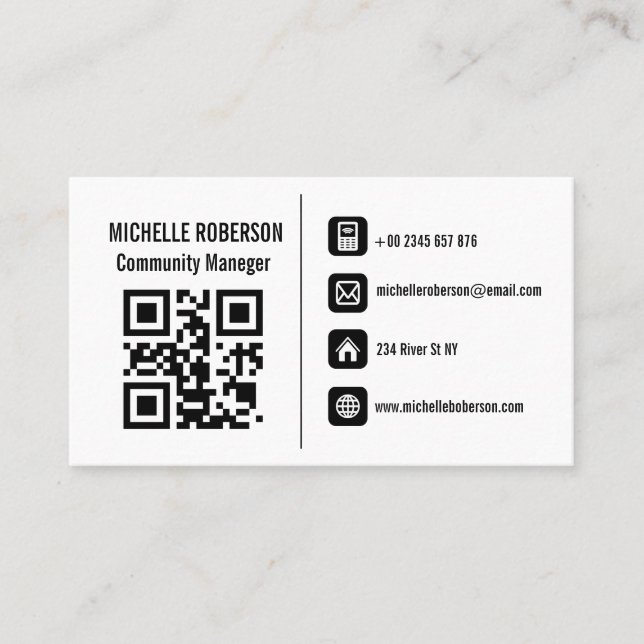 Basic info icons and qr Business Card (Front)
