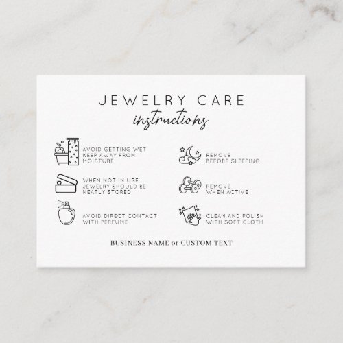 Basic Jewelry Care Instructions Earring Business Enclosure Card