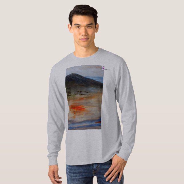 Basic L Sleeve Dark Mountain design T-Shirt (Front Full)
