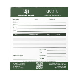Basic Lawn Care Service Business Quote Notepad