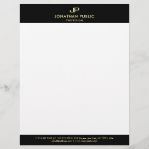 Basic Letterhead Elegant Black White Gold Monogram