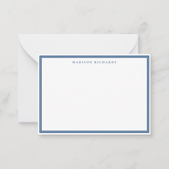 Basic Light Navy Blue Border Personalized  Note Card (Front)