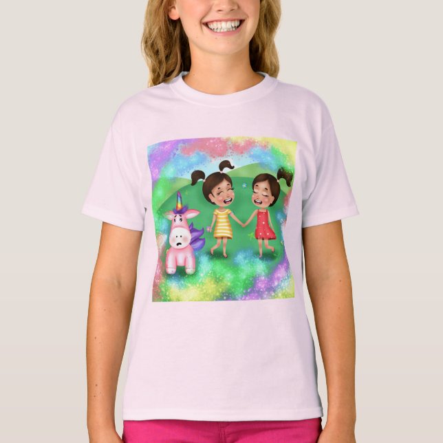 Basic lightweight T-Shirt with fun colorful print. (Front)