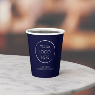 Basic Logo Custom, Business or Marketing Navy Blue Paper Cups