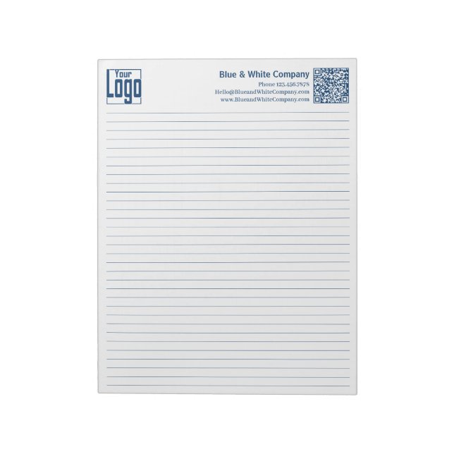 Basic Logo QR-code Blue Line College Rule Notepad (Rotated)